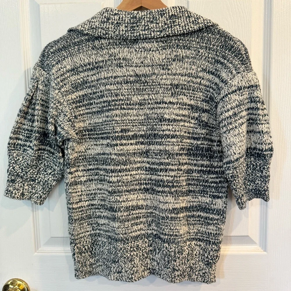 Anthropologie Carlotta Collared Marled Cotton Knit Sweater Blue Cream Size XS